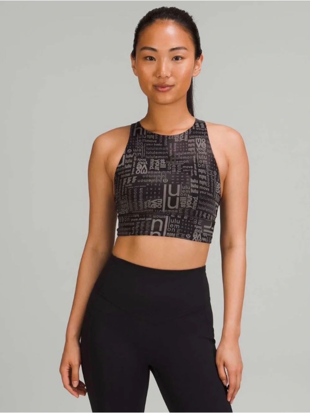 LULULEMON ENGERY HIGH-NECK LONGLINE BRA MEDIUM SUPPORT OMBRE BLACK WOMEN’S 4